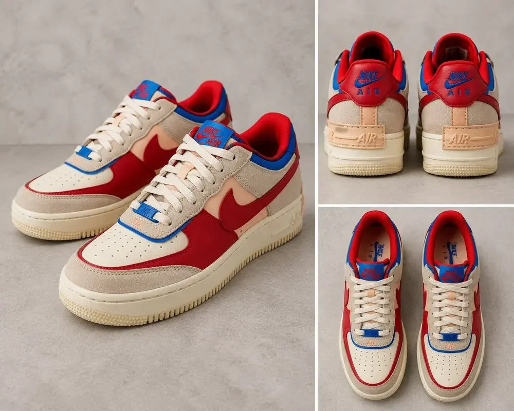 Nike Air Force 1 Shadow CU8591-100 Sail Photo Blue Red Sneakers Women’s 6.5